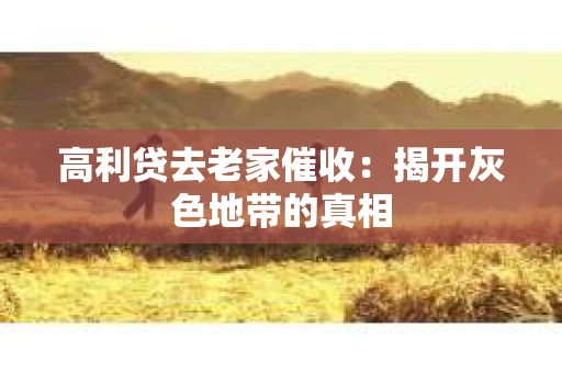 高利贷去老家催收：揭开灰色地带的真相